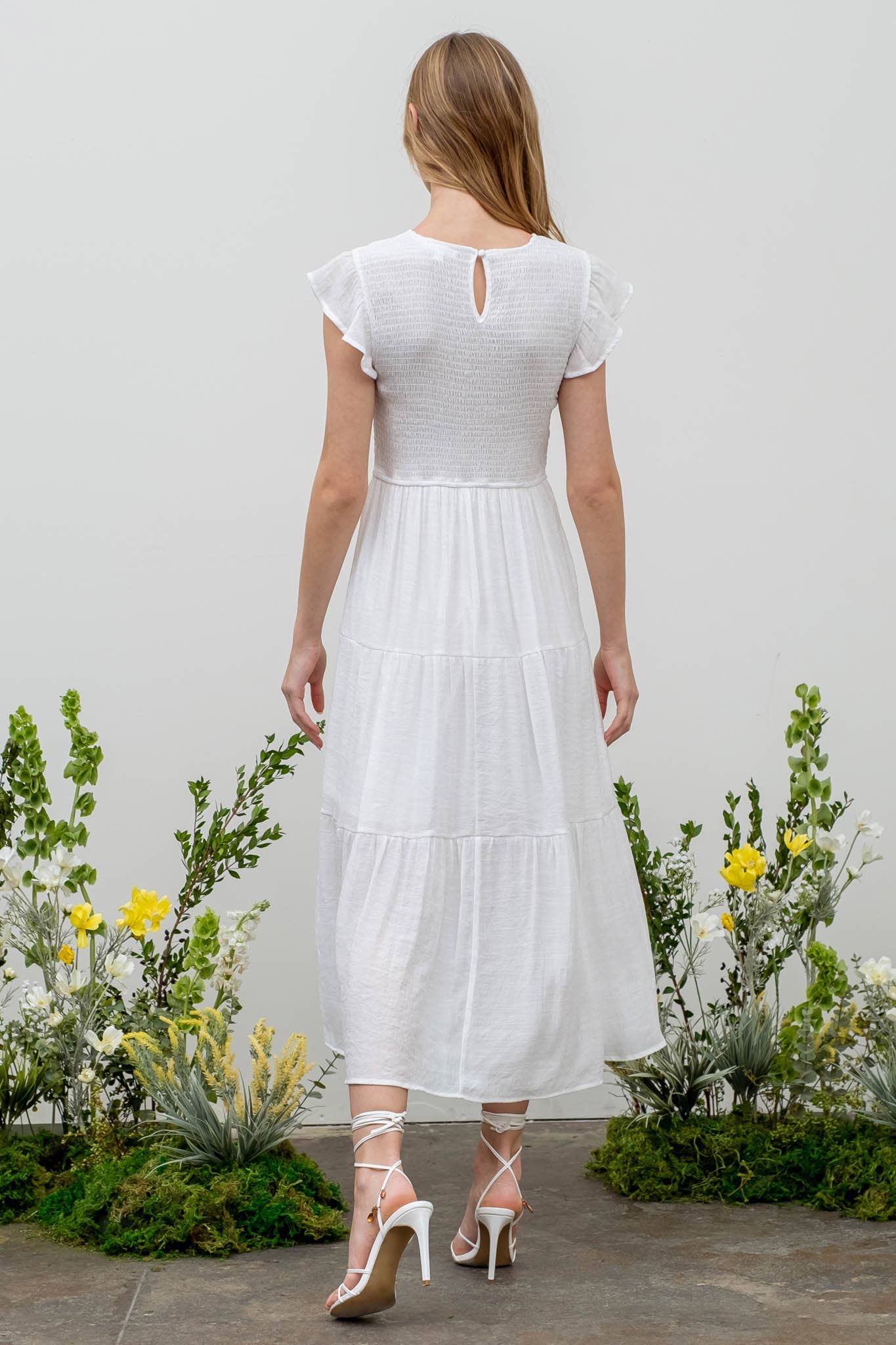 Blu Pepper - Venta al por mayor Vestido - Mujer - Vestido midi con volantes y cuerpo fruncido82