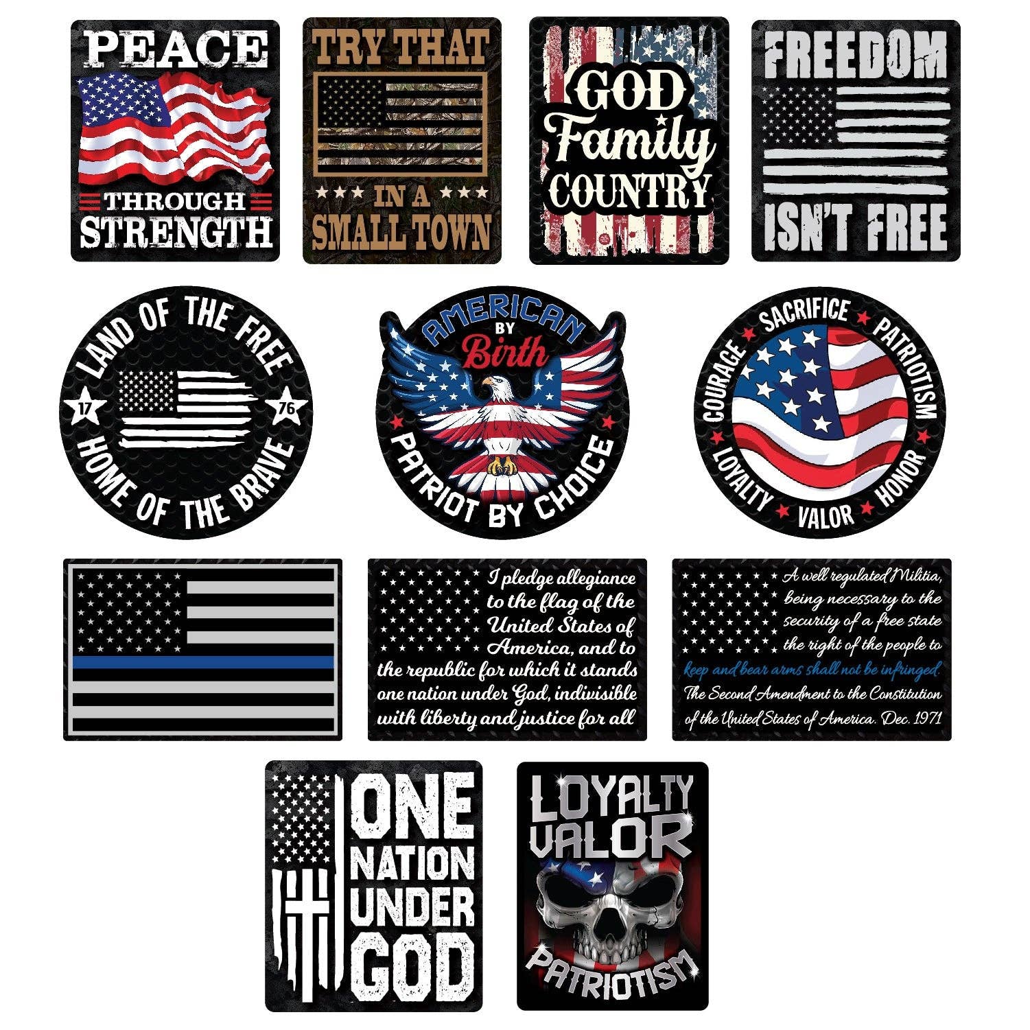 Novelty Closeout - Wholesale Sticker - USA America Waterproof Decal Sticker Assortment - 12/Pack2