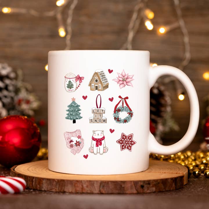 Ceramic Christmas mug “Little Christmas Pleasures” for wholesale by Les Moonettes