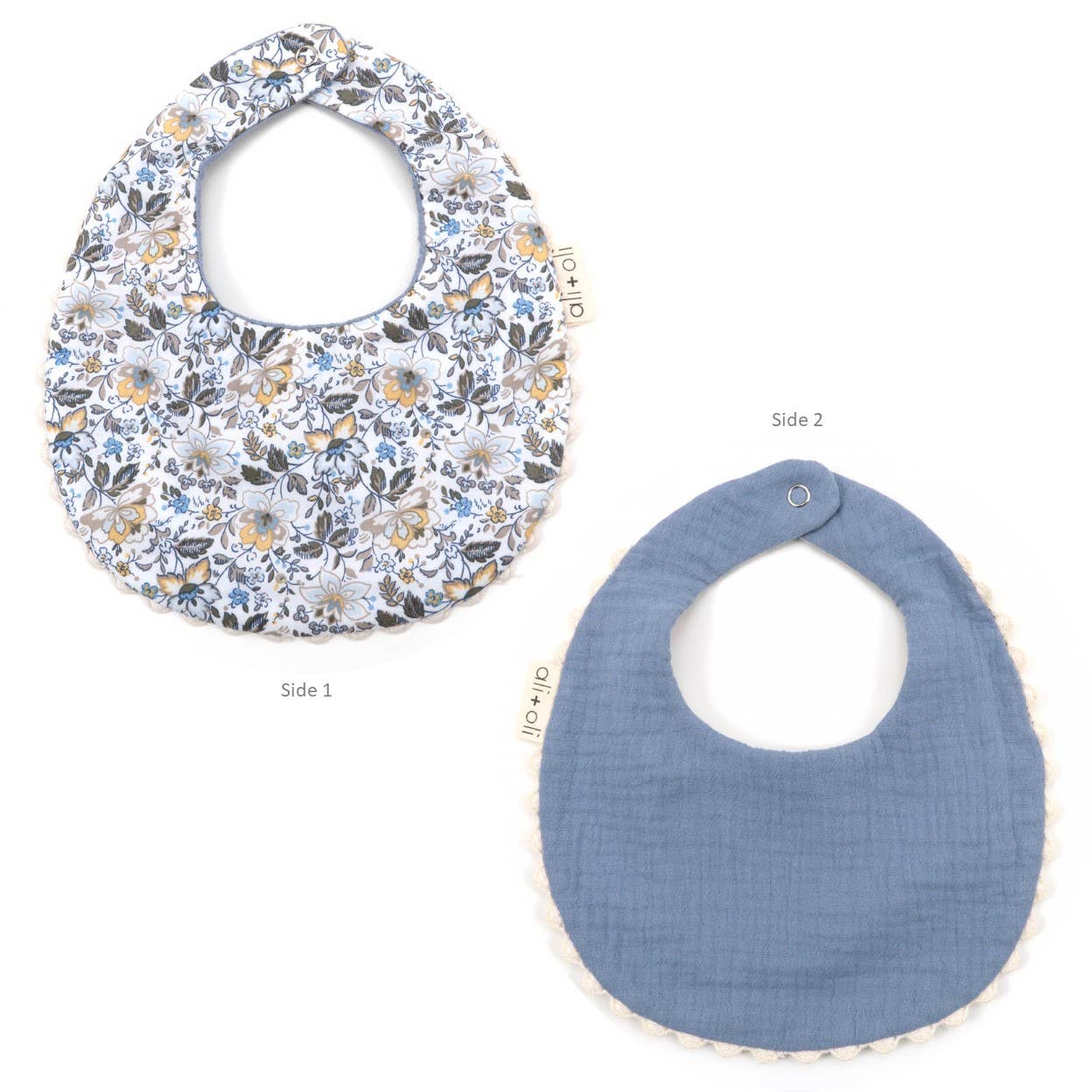 Ali+Oli - Wholesale Baby Bib - Baby - Muslin Cotton Reversable Baby Bib (Blue/Flowers)6