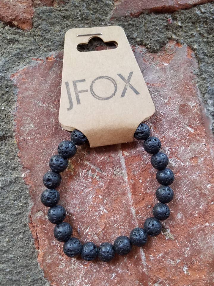 Pulseira Lava Rock Preta por atacado de JFOX Jewelry