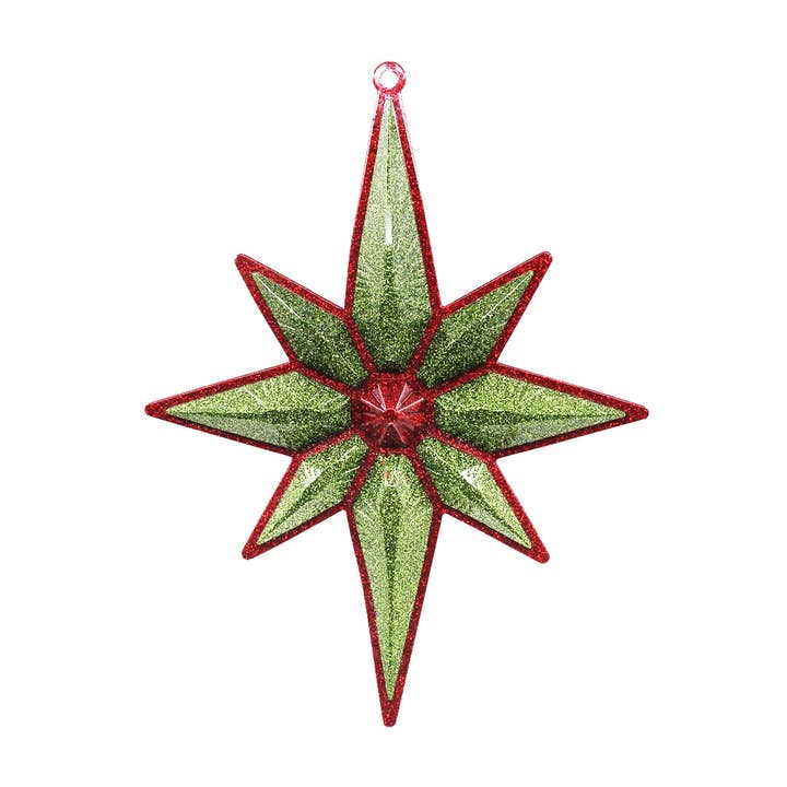 Ornamento a forma di stella di Natale, rosso con verde chiaro, 21,6 cm per la vendita all'ingrosso da parte di Very Christmas
