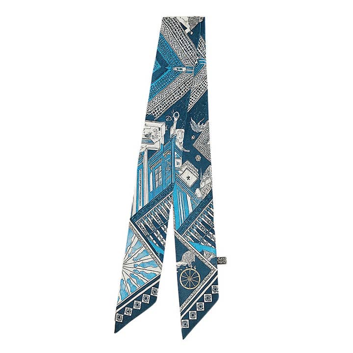 Sensibling Corp. - Wholesale Scarf - Women's - Geometric Architectural Pattern Printed Twilly Skinny Scarf1