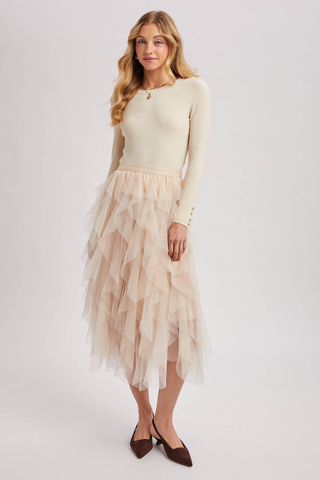 Bluivy - Wholesale Skirt - Women's - SPRIAL RUFFLED TULLE MIDI SKIRT28