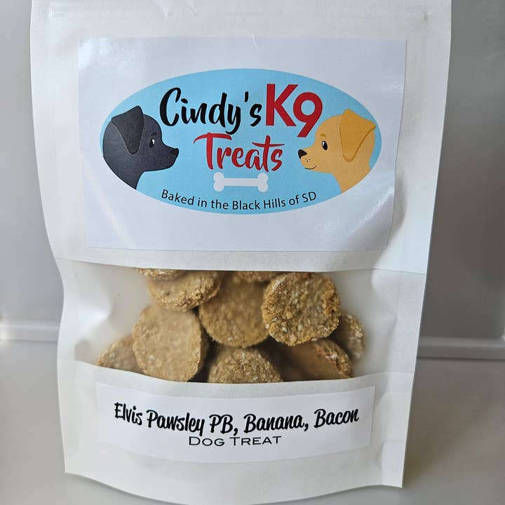 Elvis Pawsley - Gâteries pour chiens au beurre d'arachide, à la banane et au bacon pour la vente par Cindy's K9 Treats