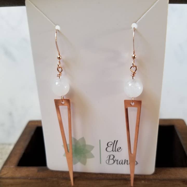 Rose Gold Triangle Earrings for wholesale by Elle Brands LLC