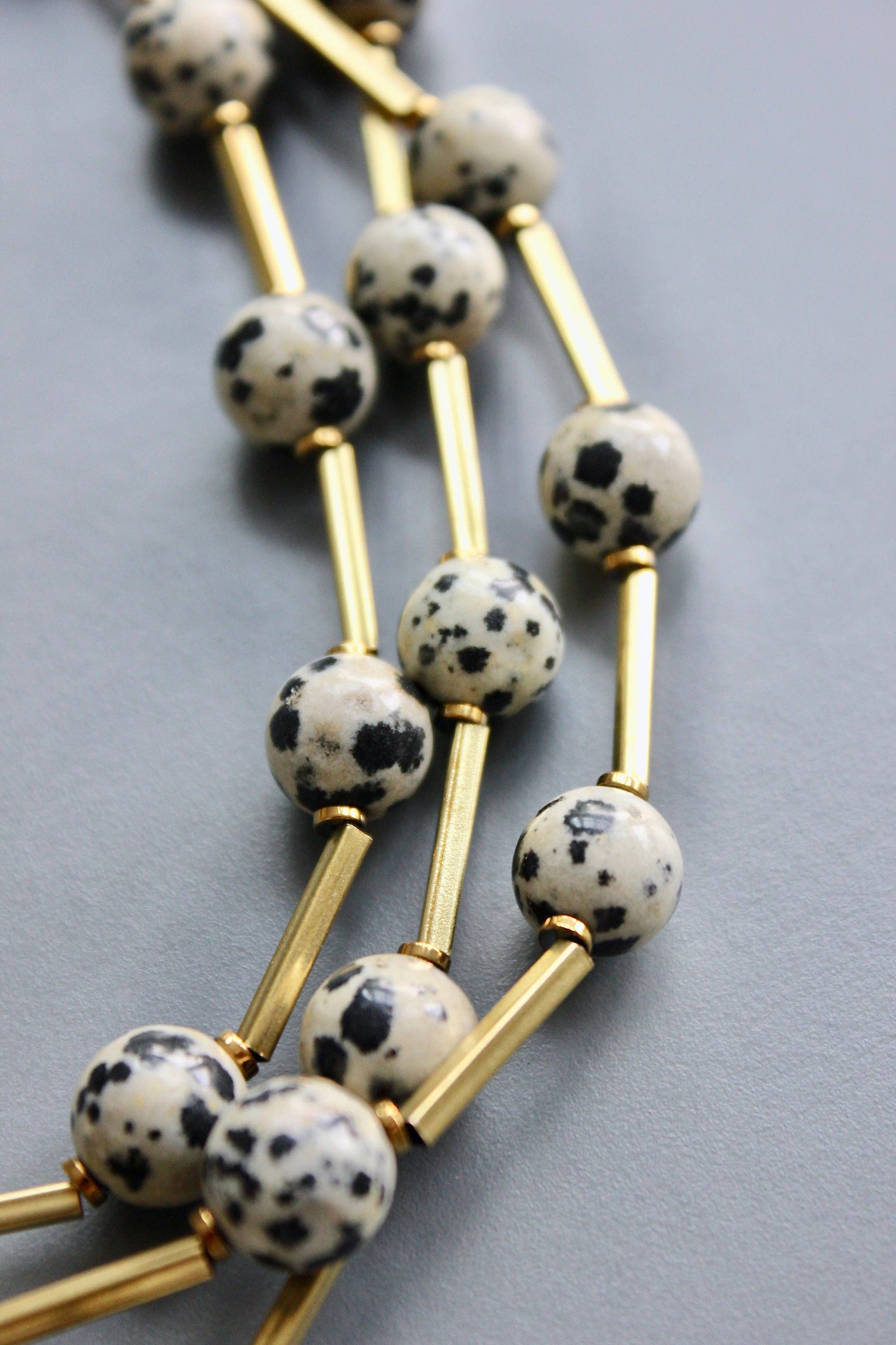 David Aubrey Jewelry – wholesale Beaded/pearl necklace – HYL160 Dalmatian jasper and brass necklace4