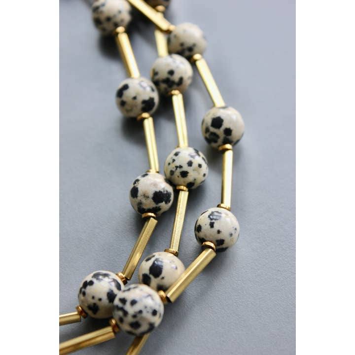 David Aubrey Jewelry – Großhandel Perlenkette – HYL160 Halskette aus dalmatinischem Jaspis und Messing4