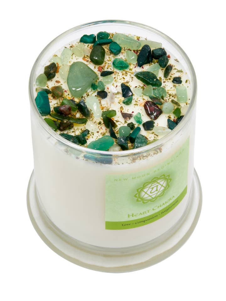 Heart Chakra Candle - Soy Candle - Herb & Crystal Candles for wholesale by New Moon Beginnings