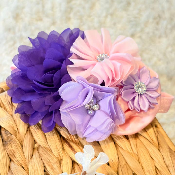 Babyrosa Chiffon-Stirnband, lila Shabby-Chic-Stirnband für den Großhandel von Jazy and Eve