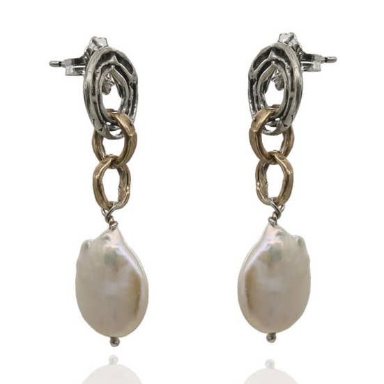 925 zilveren oorbellen met bronzen en stenen hanger (ORA121) voor wholesale door Mandile Gioielli