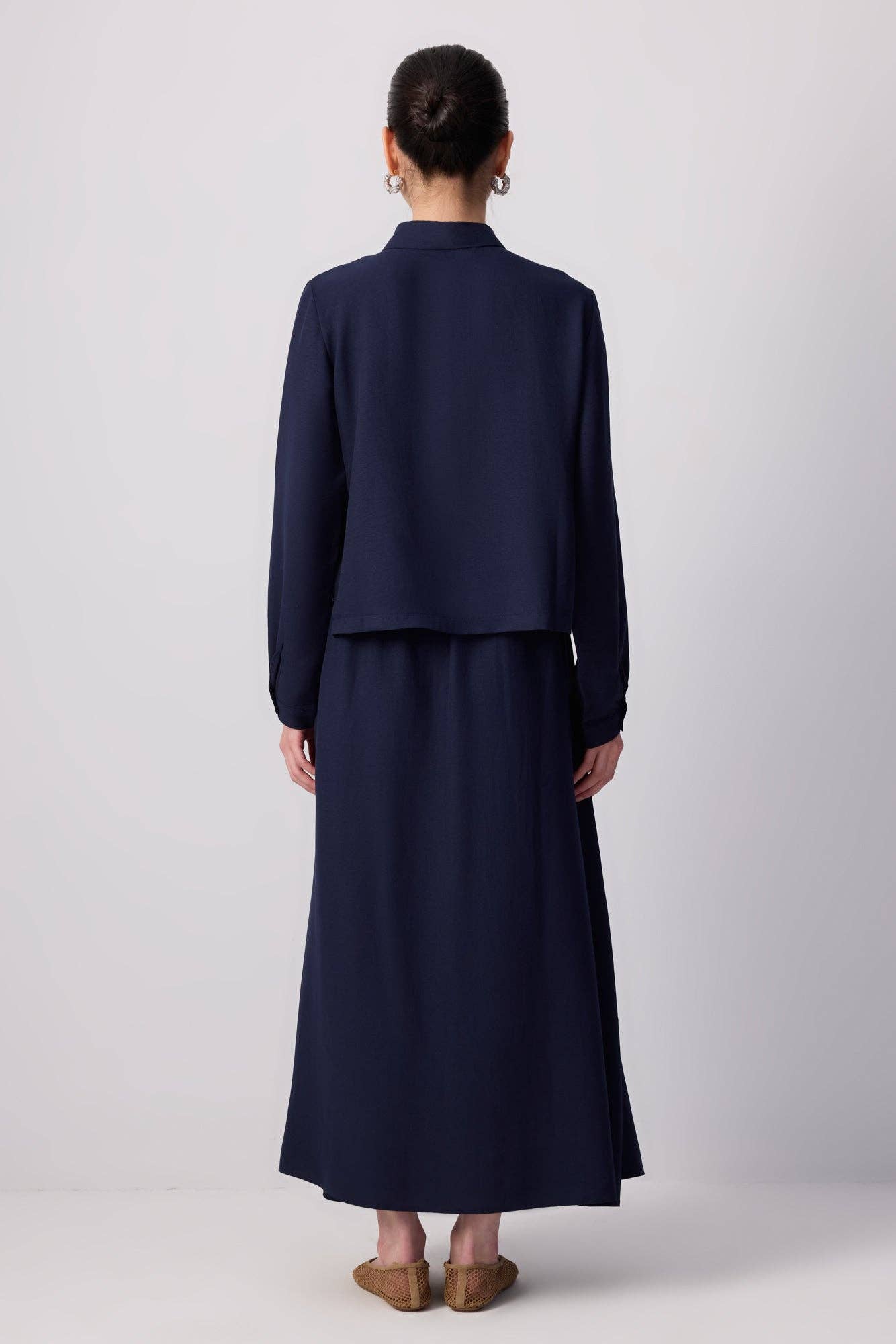 Navy Blue MODEST SHIRT & MAXI SKIRT SET WITH CONTRAST STITCHING for wholesale on Faire3
