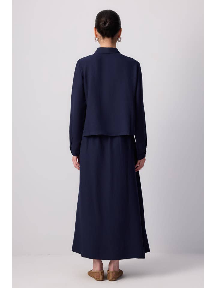 Navy Blue MODEST SHIRT & MAXI SKIRT SET WITH CONTRAST STITCHING for wholesale on Faire3