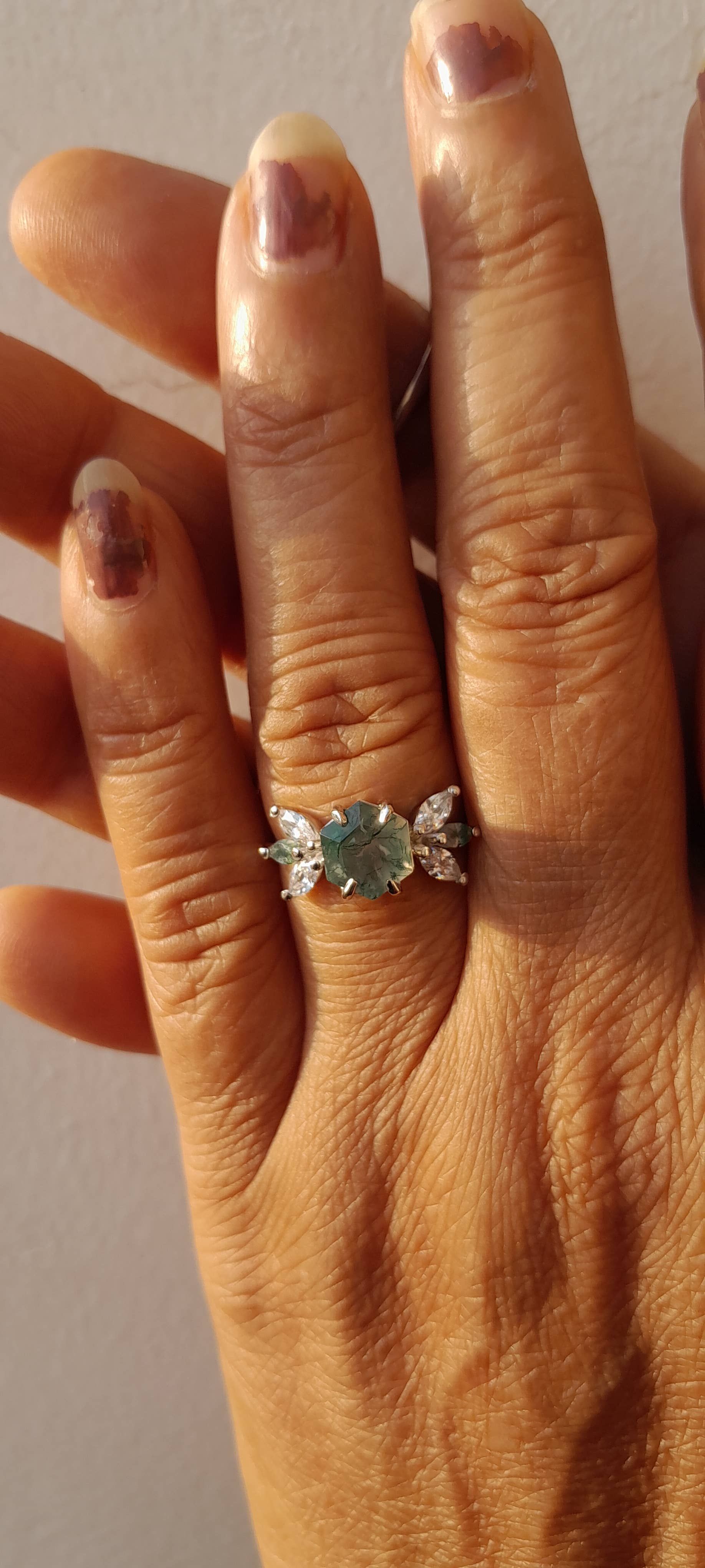 GEMPARA - Wholesale Multi-Stone Ring - Moss Agate hexagon ring8