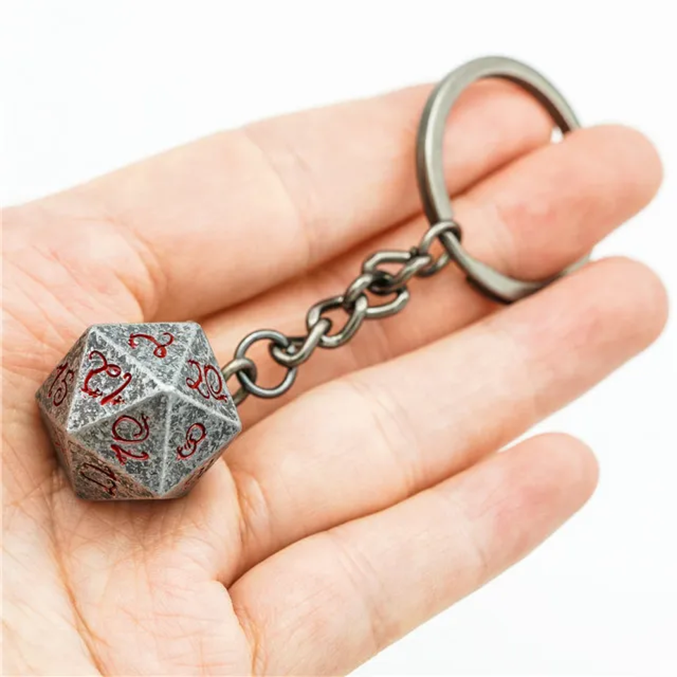 Tabletop Dominion Limited - Wholesale Keychain - Unisex - Keyring: Stone Effect Metal D20 Dice with Bloody Font D&D2