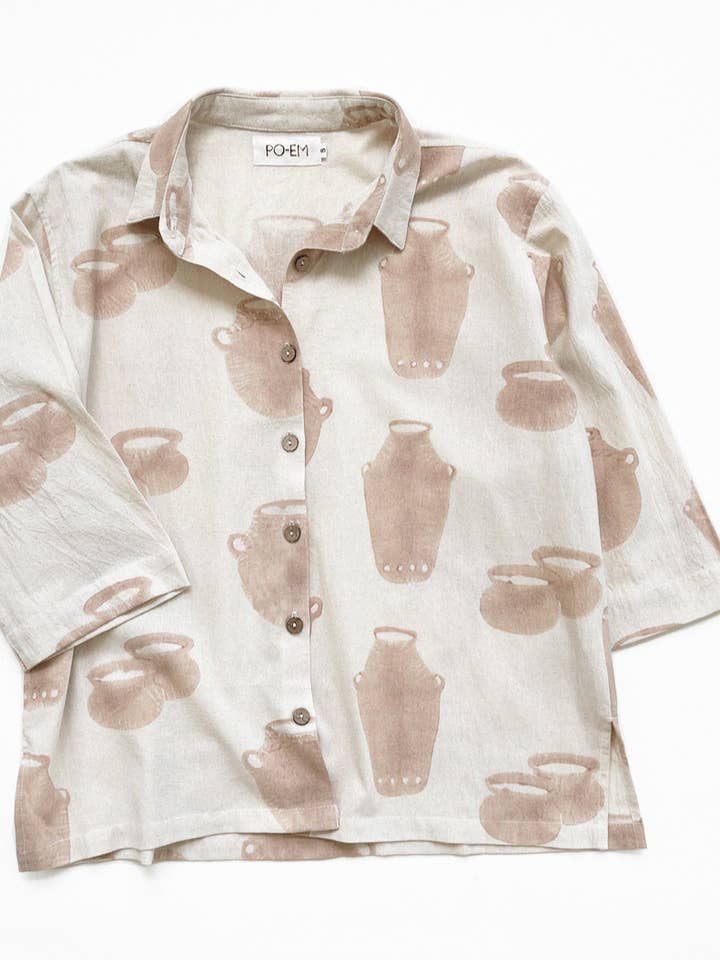 The Casa Top Button-down in Jug Block Print for wholesale by PO-EM