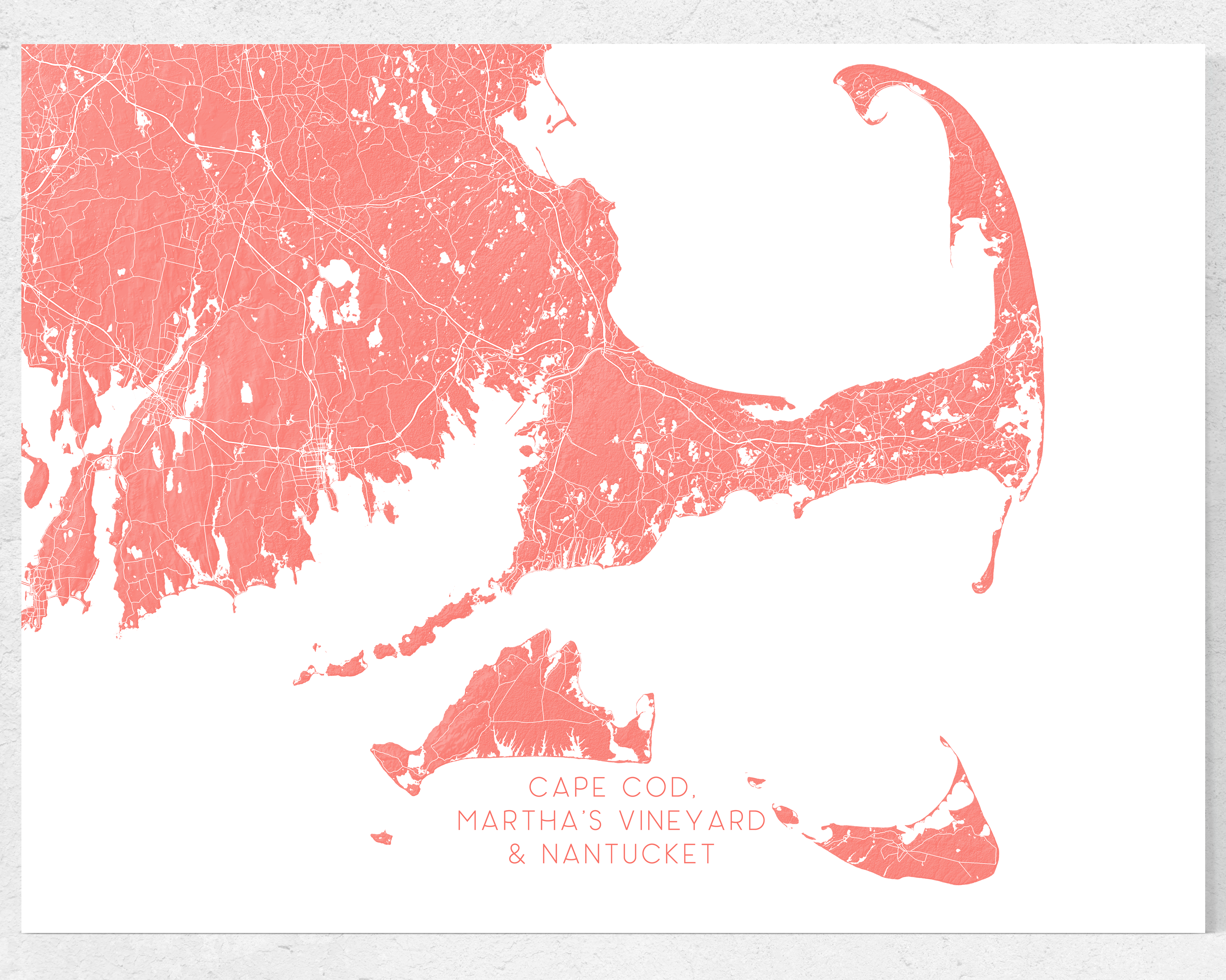 Maps As Art - Wholesale Art Print - Cape Cod, Nantucket, Martha's Vineyard Island Map Art Print2