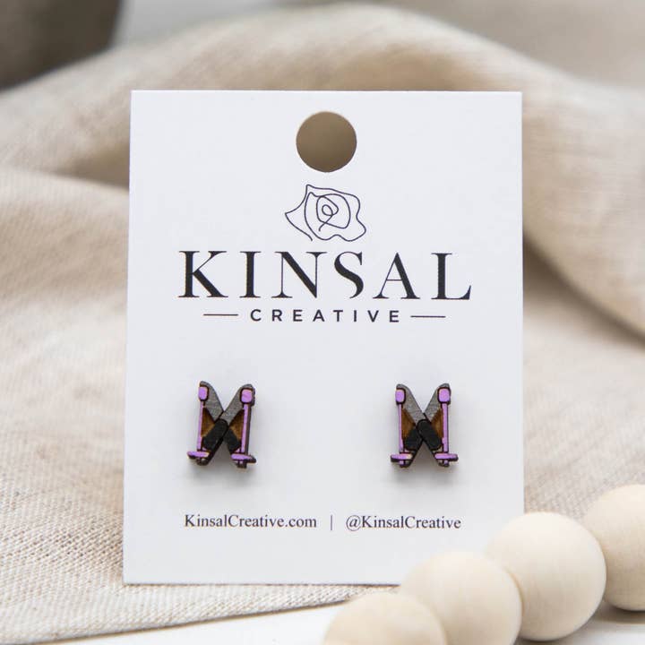 Ski Wood Stud Earrings for wholesale by Kinsal Creative