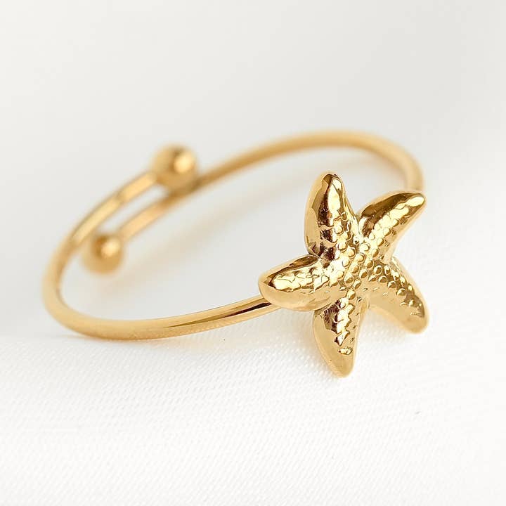 Gold Starfish Ring - Starfish Adjustable Gold Ring for wholesale by Blueyejewelry