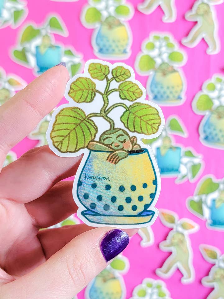 Vinyl Sticker - Potted Plant, Sleeping sticker for wholesale by Kary Keppol