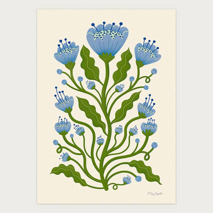 Blue Poppies Floral Art Print – Colourful Botanical Wall Art for wholesale by Maz Leyden