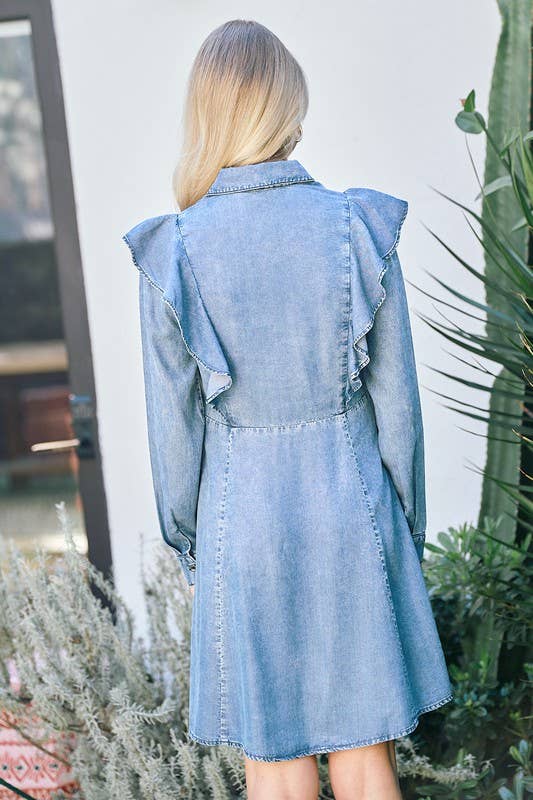 Doe and Rae – wholesale Klänning - Dam – Ruffle Denim Klänning - 27097D4