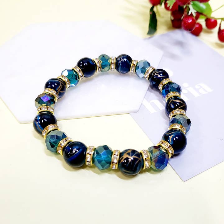 Assorted Color Cat Eye Glass Beaded Stretch Bracelet for wholesale on Faire