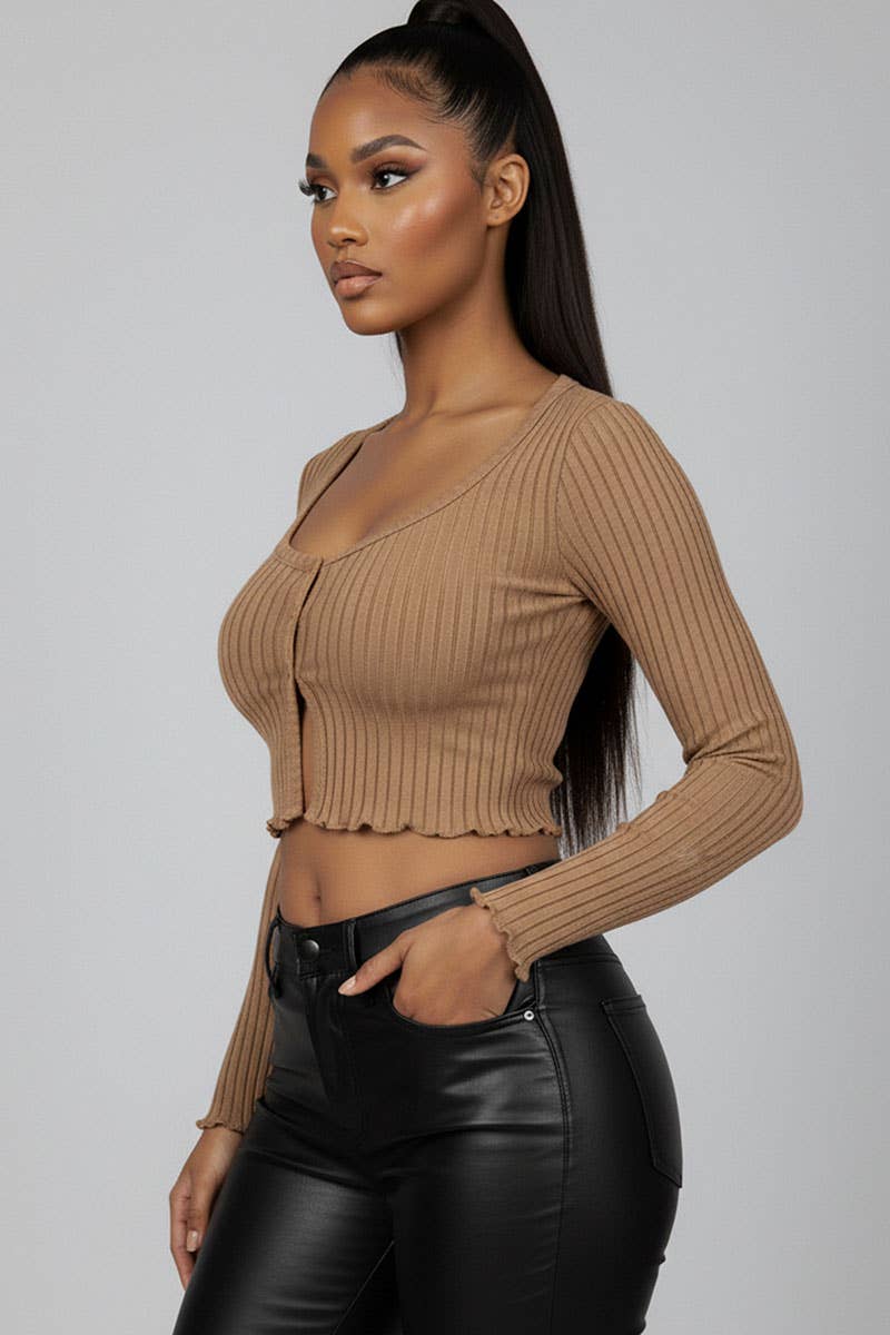 CAPELLA APPAREL - Wholesale Knit Top - Women's - Ribbed Button Front Split Long Sleeve Top13