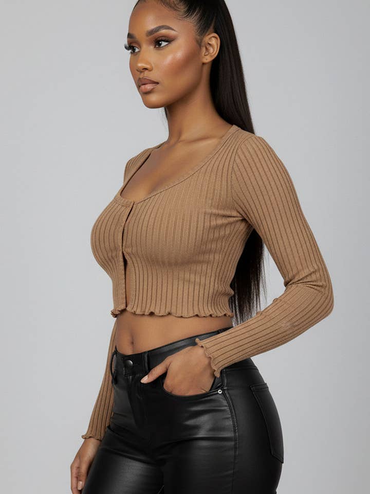 CAPELLA APPAREL - Wholesale Knit Top - Women's - Ribbed Button Front Split Long Sleeve Top13