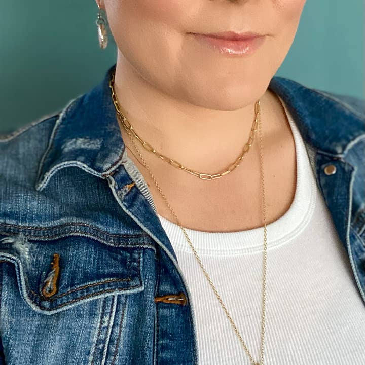 Light Shine - Wholesale Link & Chain Necklace - Paperclip Layering Necklace | Gold Plated Disc, Dainty Chain12