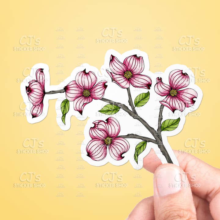 Adesivo in vinile a forma di fiore di corniolo per la vendita all'ingrosso da parte di CJ's Sticker Shop
