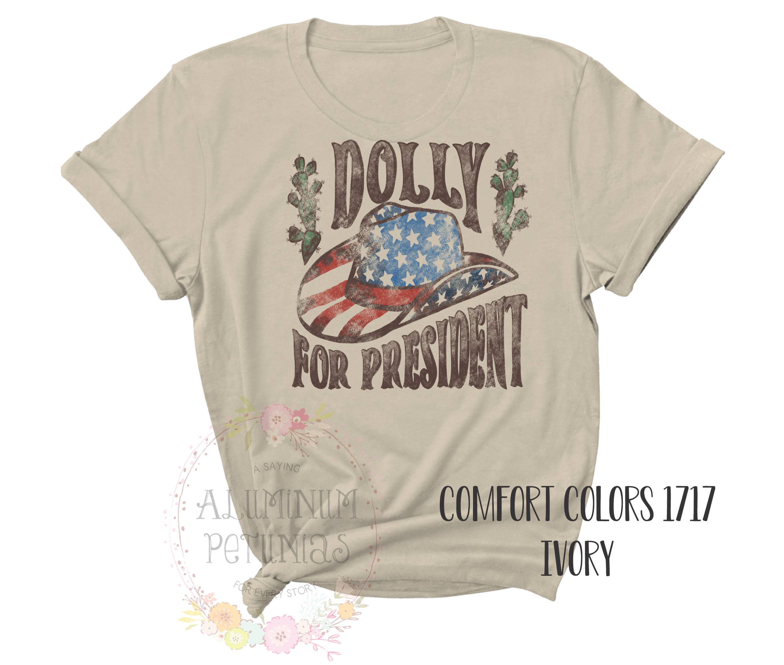 Aluminum Petunias - Wholesale Screen Printed T-Shirt - Women's - Dolly for President ADULT