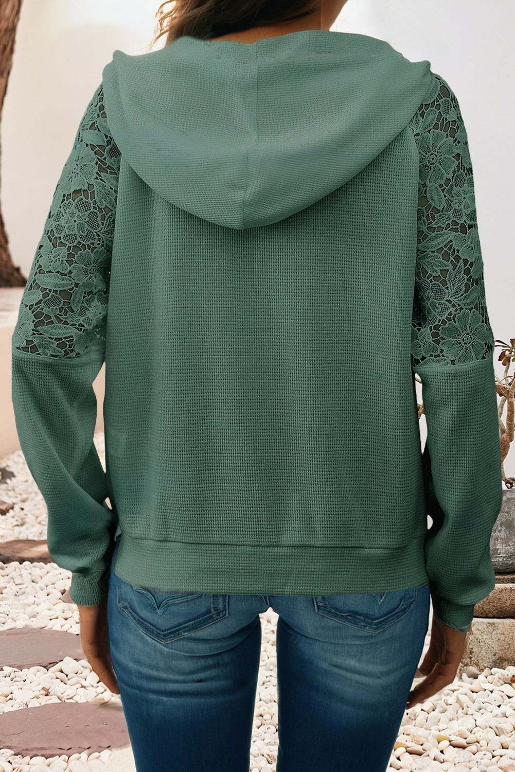 Little Daisy Closet - Wholesale Hoodie - Women's - LDC Patchwork Raglan Sleeve Kangaroo Pocket Waffle Hoodie1