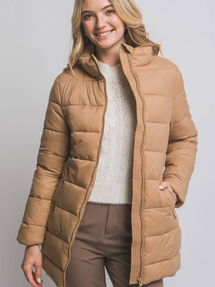 ',,,,_...._ Long Quilted Puffer Jacket w/ Zipper Pockets for wholesale by 42POPS