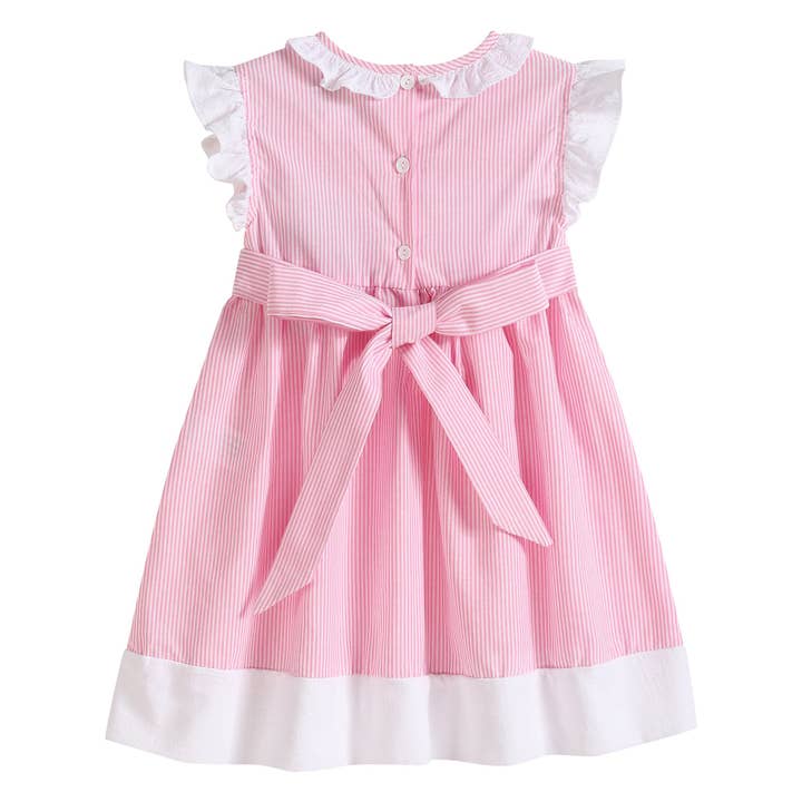 Lil Cactus - Wholesale Dress - Kids - Pink Striped Big Sister Smocked Dress2