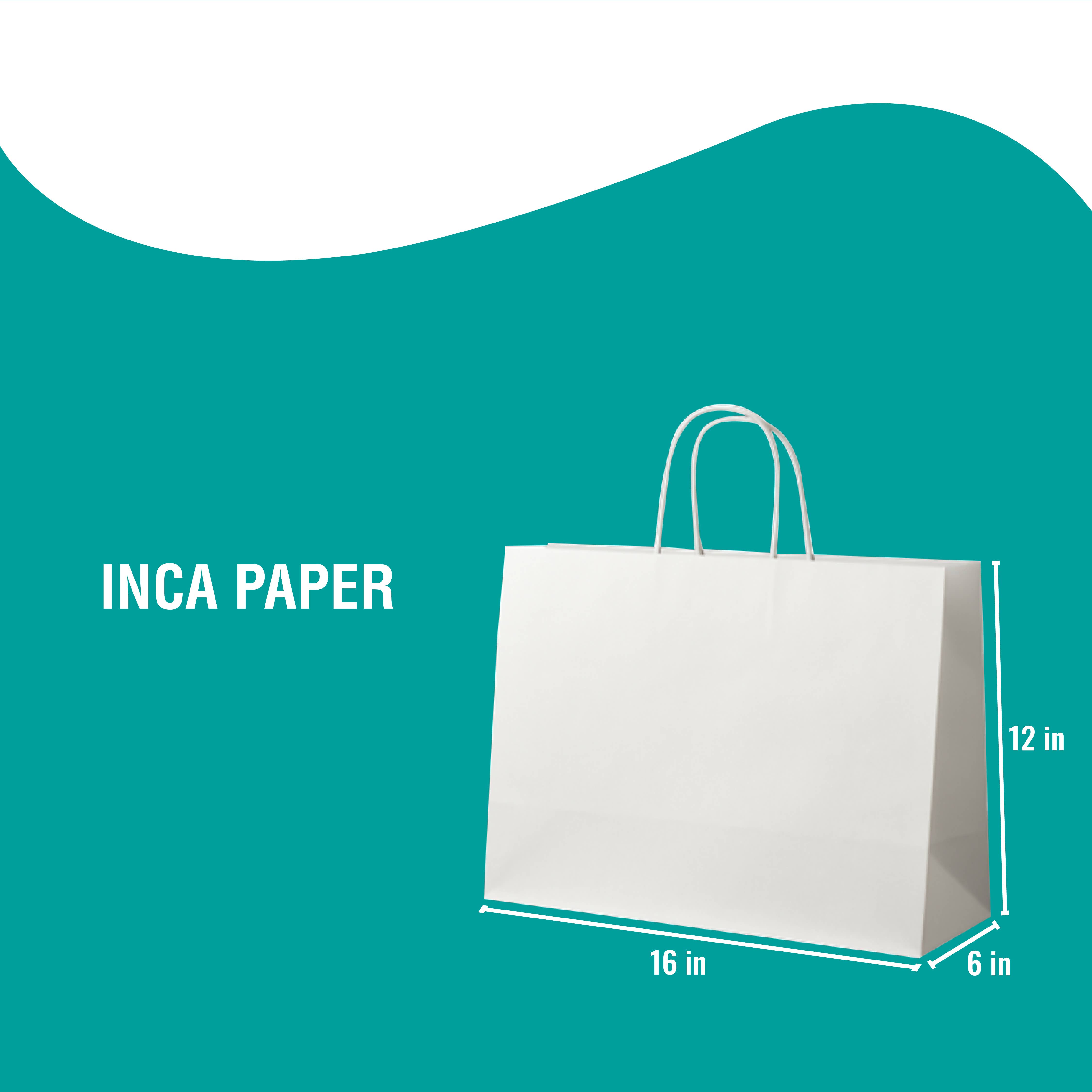 INCA PAPER - Wholesale Gift Bag - 16" x 6" x 12" White Paper Bags - Twisted Handles (120 GSM)0