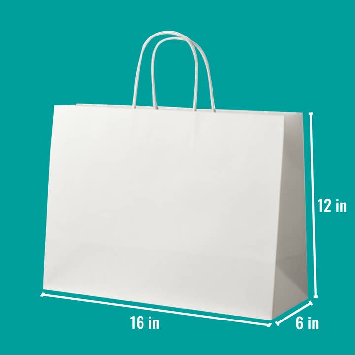 INCA PAPER - Wholesale Gift Bag - 16" x 6" x 12" White Paper Bags - Twisted Handles (120 GSM)0