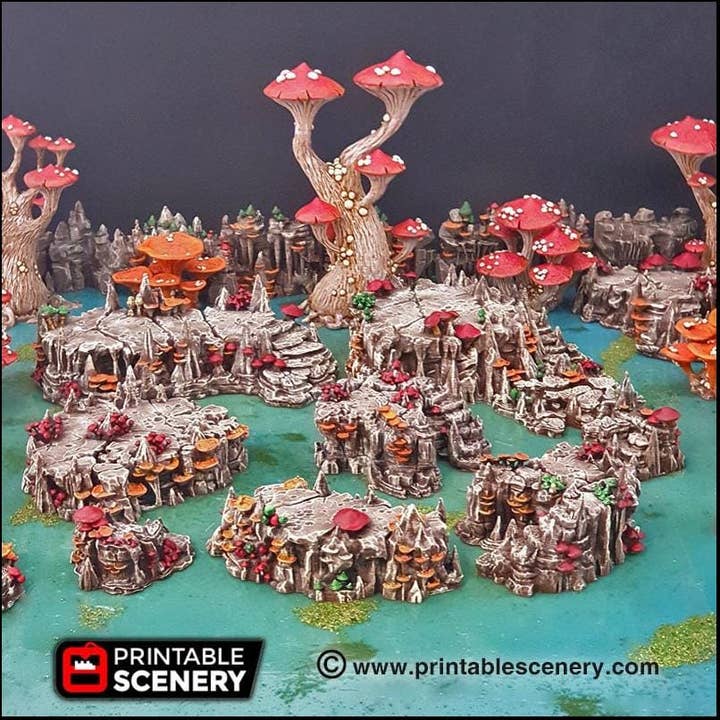 Cavernas Elevadas de Hongos - Escenografía Imprimible | DnD | Cueva | Mazmorra | Escena | Terreno Disperso | Juegos de Guerra | 28mm 15mm 32mm | Gruta de Goblins para venta al por mayor de The Beaver and Broadsword