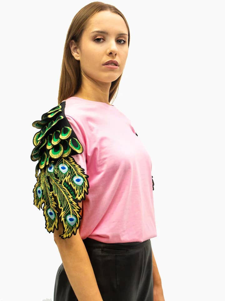 T-SHIRT RAG7MEV IN COTONE ROSA PAVONE per la vendita all'ingrosso da parte di Ragyard