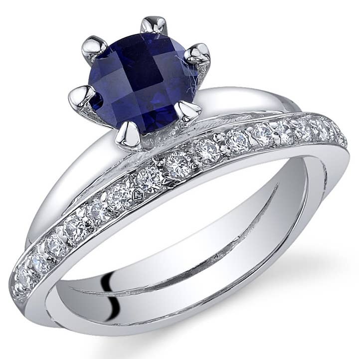 Created Blue Sapphire Round Cut Sterling Silver Ring Size 7 för wholesale av Peliani