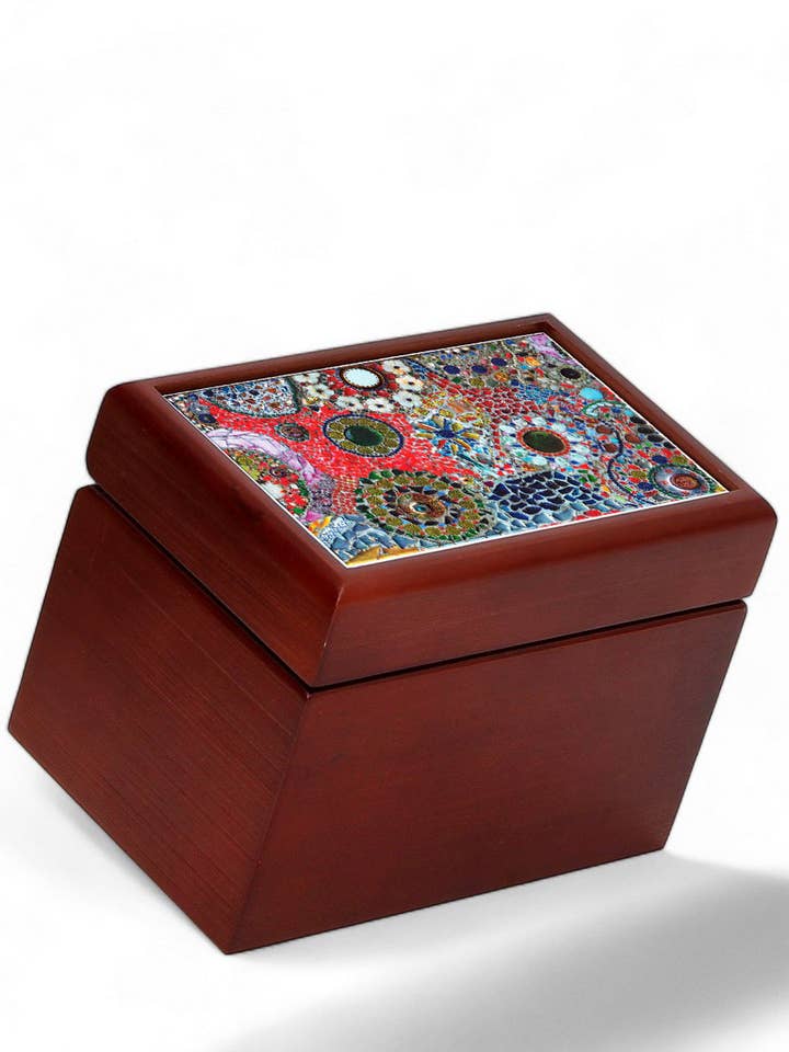 HOUTEN DOOS: Houten theezakjesdoos met betegelde deksel - Opera "Gaudi" (#2) voor wholesale door SublimArt