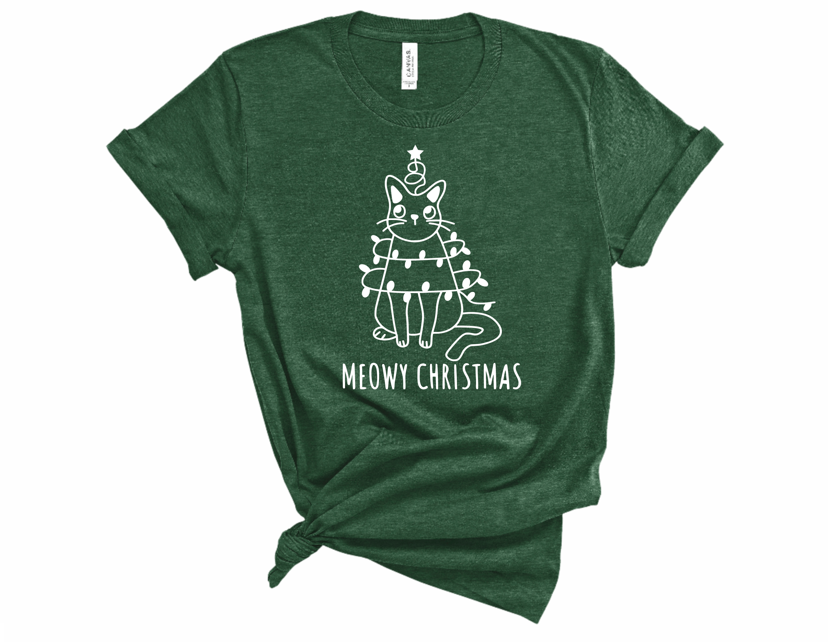 Woofingtons & Company - Wholesale Screen Printed T-Shirt - Women's - Meowy Christmas - Funny Cat Lovers Holiday Unisex Tshirt1
