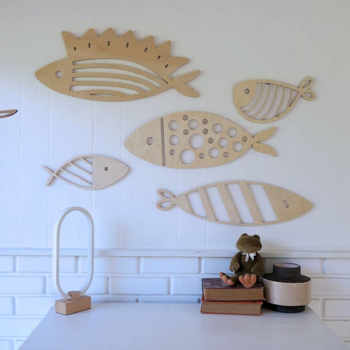 Wooden Fish Wall Art – Set of 5 (Modern Coastal Decor) - new for wholesale by Novel Wares