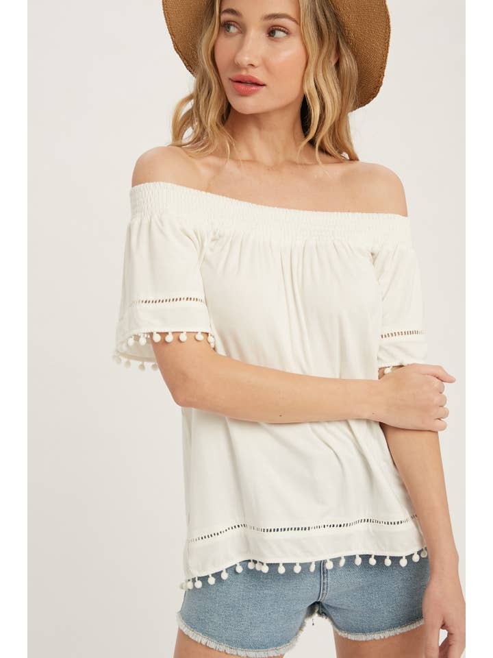 Bluivy - Wholesale Blouse - Women's - POM POM TRIM TOP