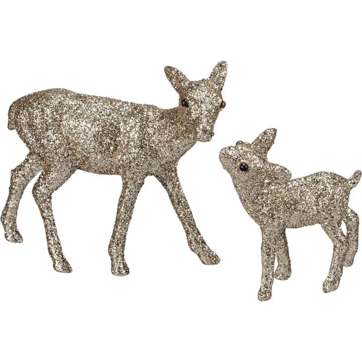 Primitives by Kathy - Wholesale Decorative Figurine - Doe And Fawn Champagne Glitter Deer Set