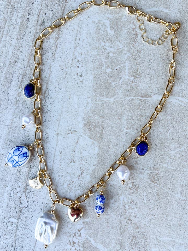 Blue/White Charm Necklace for wholesale by Dylan Designs