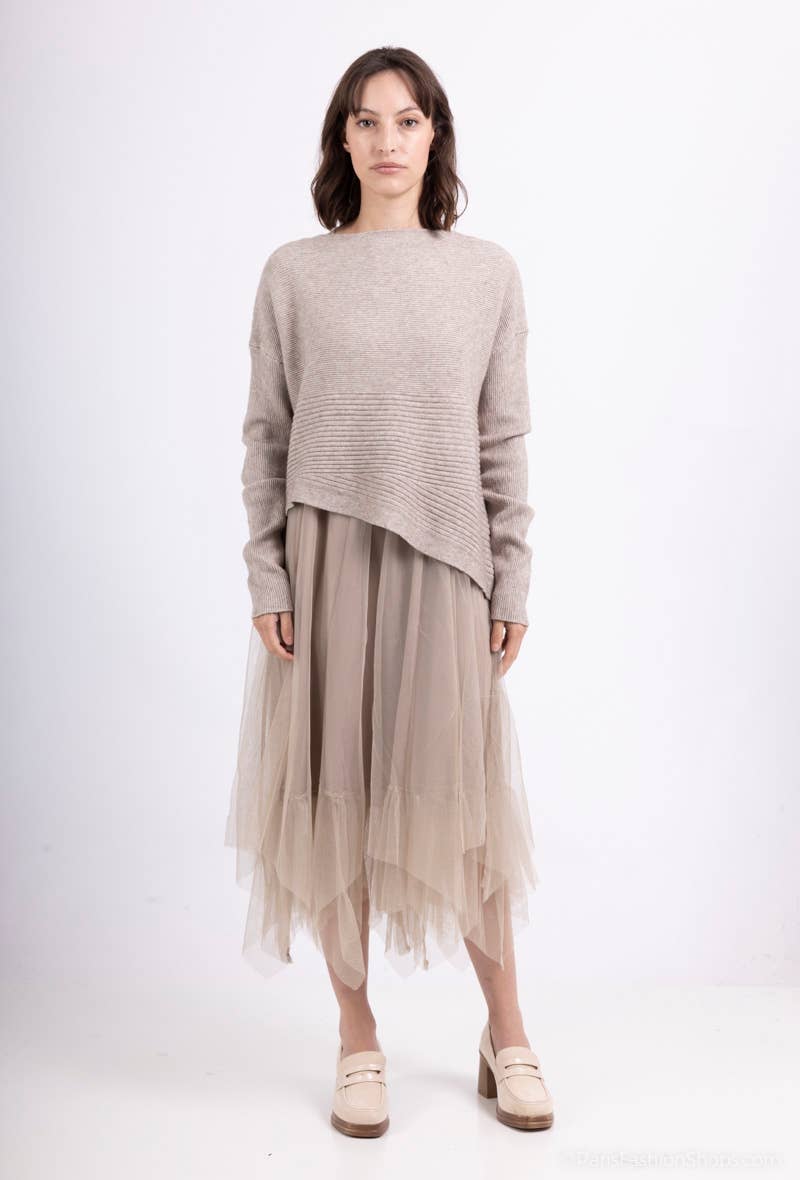 L'Emotion – wholesale Dress – Women's – Striped Textured Sweater Set & Tulle Dress6