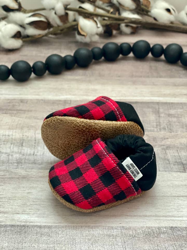Trendy Baby Mocc Shop - Wholesale Booties - Baby - Red Buffalo with Black Heel1