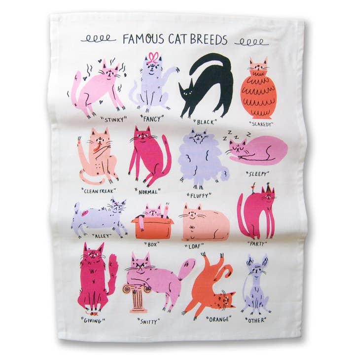 Badger & Burke - Wholesale Tea Towel - "Famous Cat Breeds" Tea Towel1