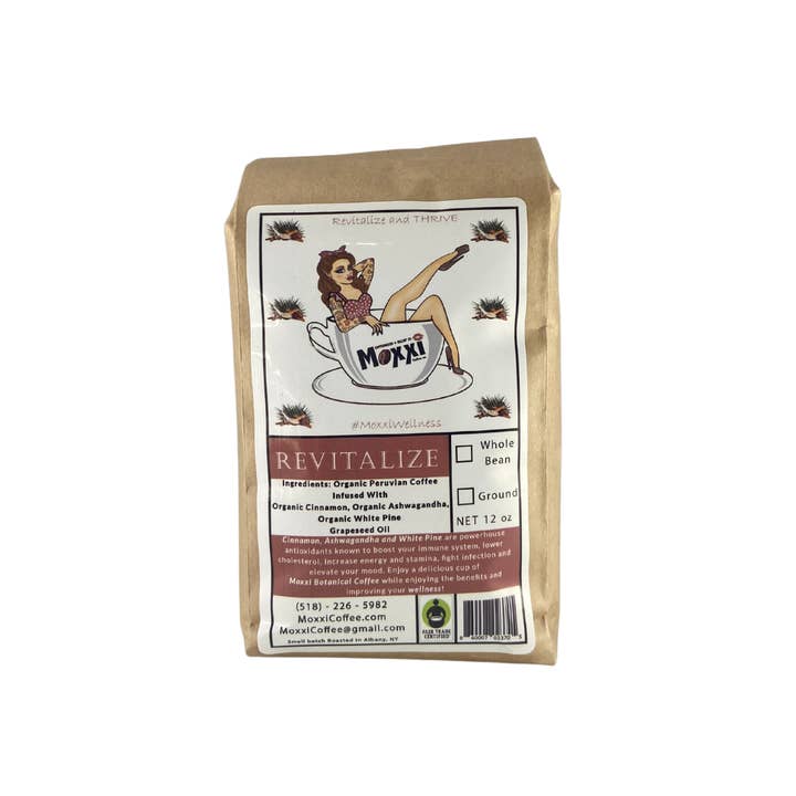 Återuppliva botanisk kaffe-kanel, ahswaghandha, tall 12oz för wholesale av Moxxi Coffee Company